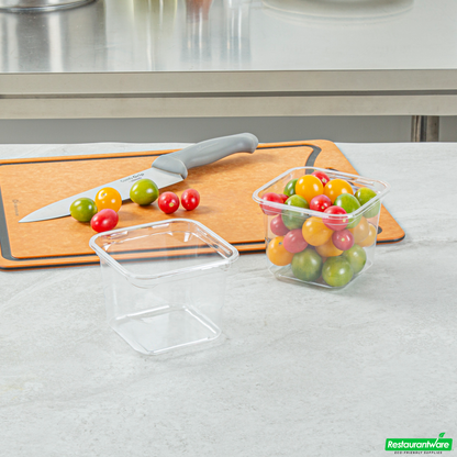 Wholesale Restaurantware Thermo Tek 20 Oz Square Clear Plastic Deli / Snack Container - 4 1/2" X 4 1/2" X 3 1/2" - 50 Count Box- Bulk