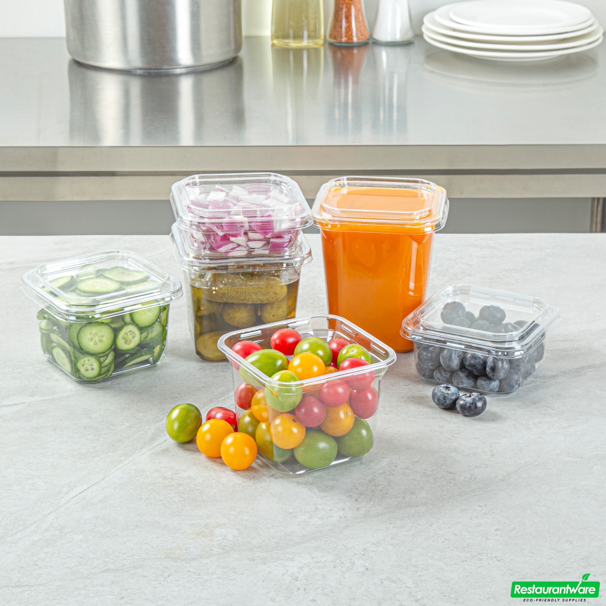 Wholesale Restaurantware Thermo Tek 20 Oz Square Clear Plastic Deli / Snack Container - 4 1/2" X 4 1/2" X 3 1/2" - 50 Count Box- Bulk