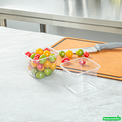 Wholesale Restaurantware Thermo Tek 20 Oz Square Clear Plastic Deli / Snack Container - 4 1/2" X 4 1/2" X 3 1/2" - 100 Count Box- Bulk