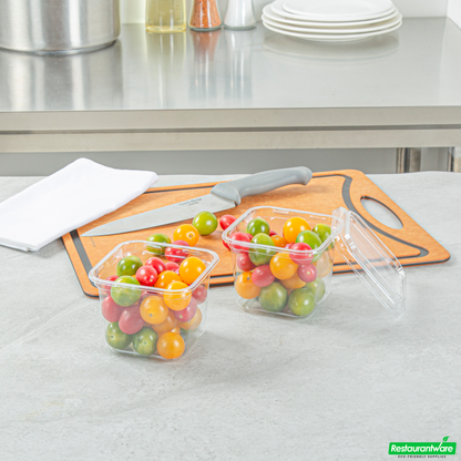 Wholesale Restaurantware Thermo Tek 20 Oz Square Clear Plastic Deli / Snack Container - 4 1/2" X 4 1/2" X 3 1/2" - 100 Count Box- Bulk