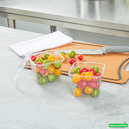 Wholesale Restaurantware Thermo Tek 20 Oz Square Clear Plastic Deli / Snack Container - 4 1/2" X 4 1/2" X 3 1/2" - 100 Count Box- Bulk