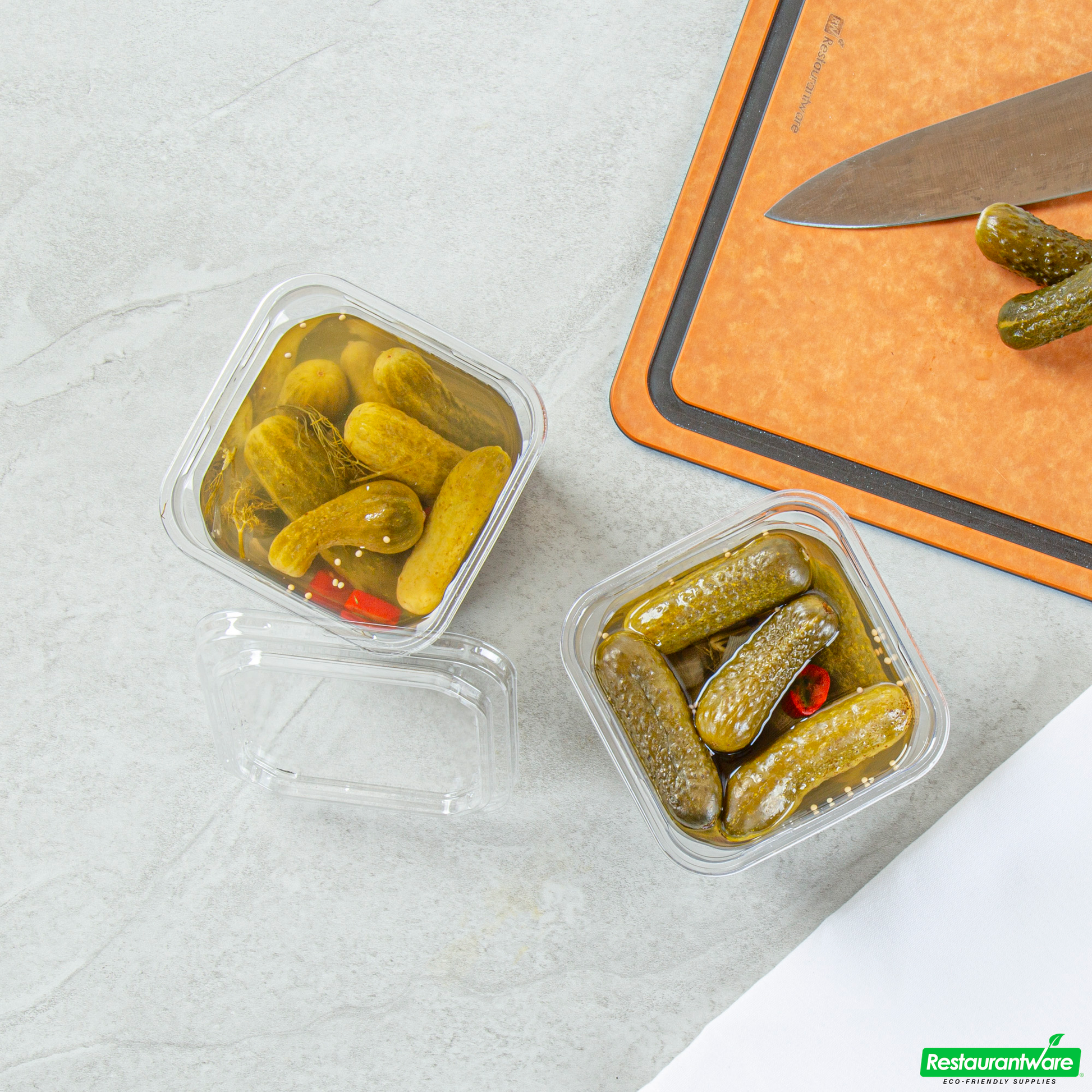 Wholesale Restaurantware Thermo Tek 24 Oz Square Clear Plastic Deli / Snack Container - 4 1/2" X 4 1/2" X 4 1/4" - 50 Count Box- Bulk