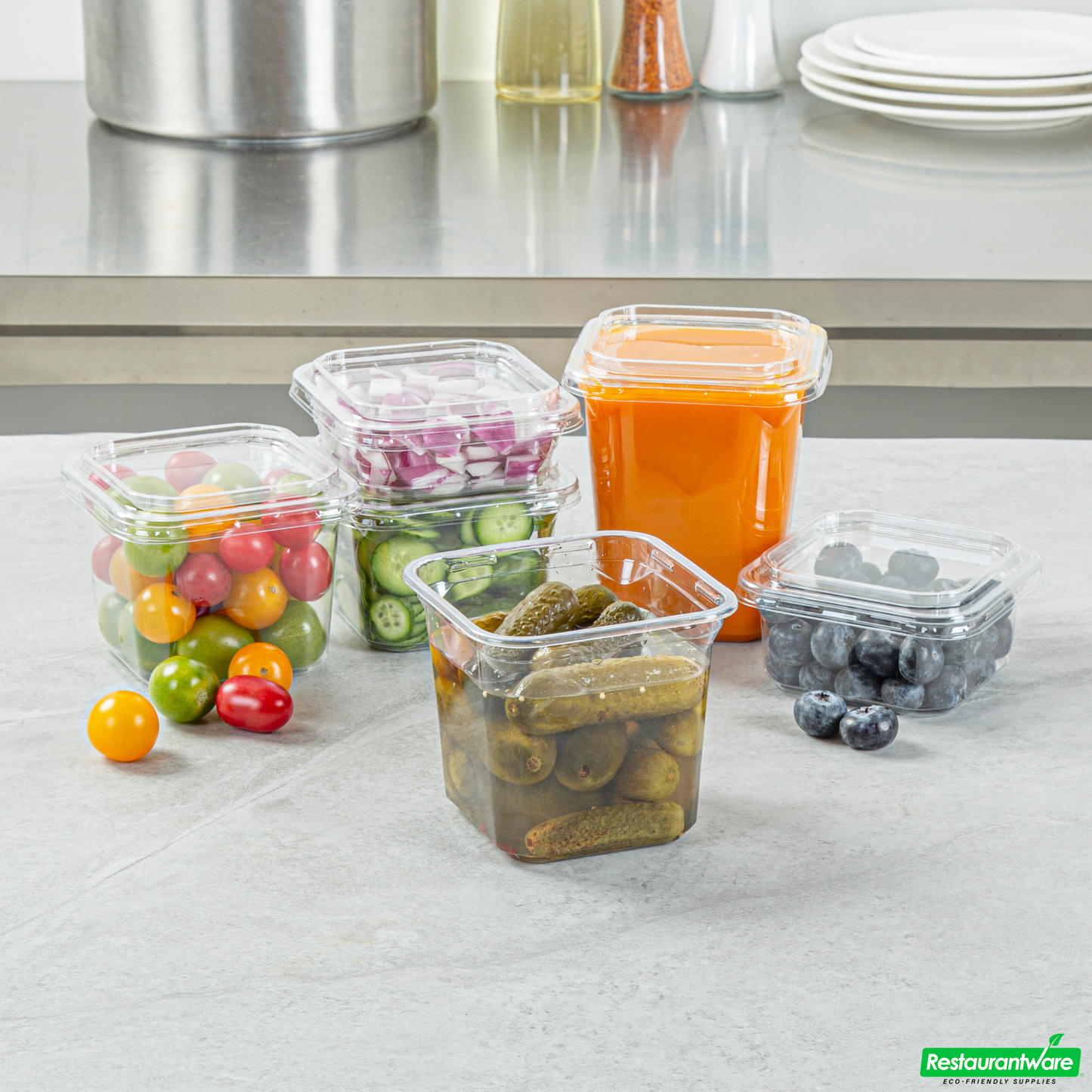 Wholesale Restaurantware Thermo Tek 24 Oz Square Clear Plastic Deli / Snack Container - 4 1/2" X 4 1/2" X 4 1/4" - 50 Count Box- Bulk