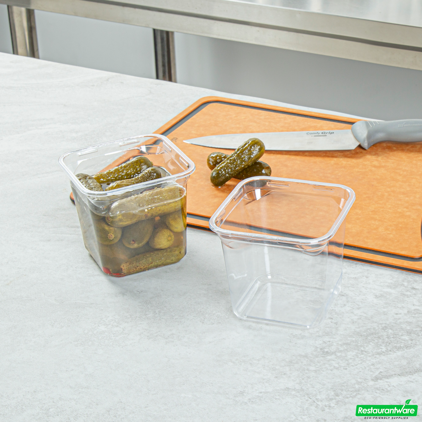 Wholesale Restaurantware Thermo Tek 24 Oz Square Clear Plastic Deli / Snack Container - 4 1/2" X 4 1/2" X 4 1/4" - 50 Count Box- Bulk
