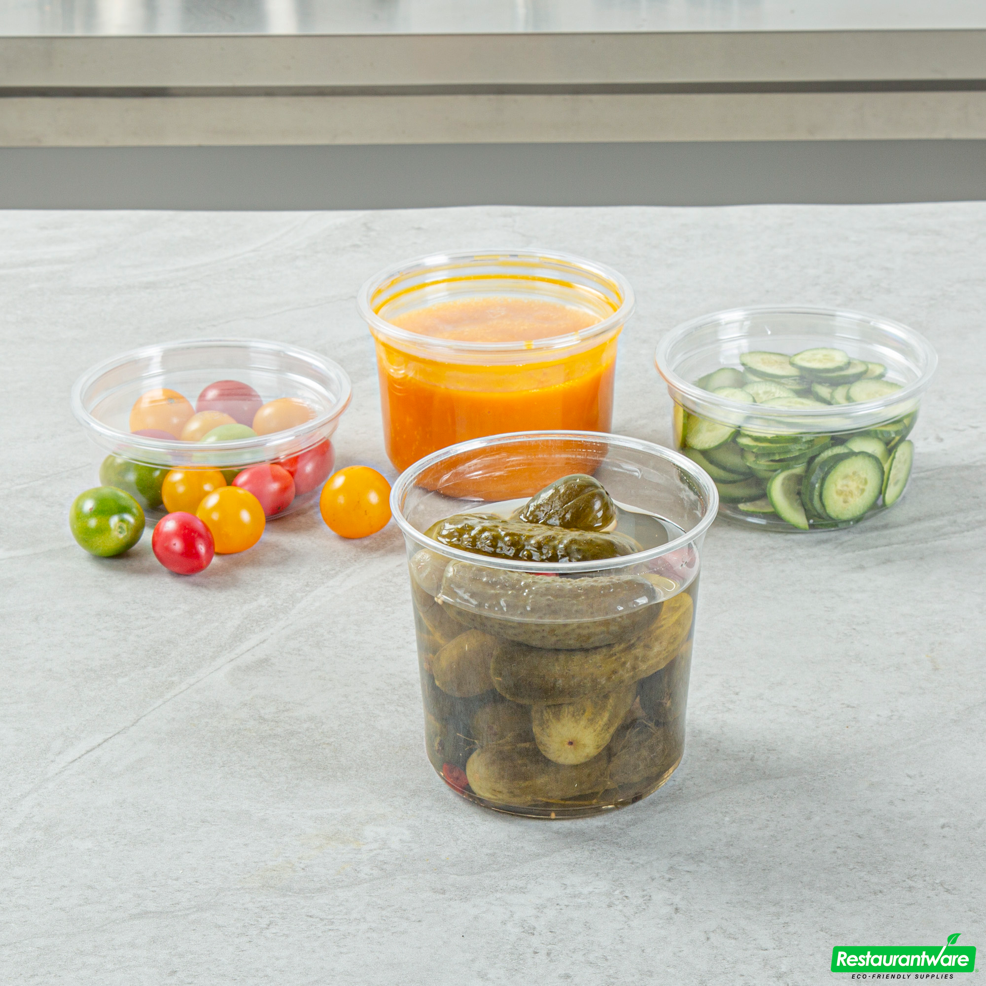 Wholesale Restaurantware Thermo Tek 24 Oz Round Clear Plastic to Go Deli Container - 4 1/2" X 4 1/2" X 4 1/4" - 25 Count Box- Bulk