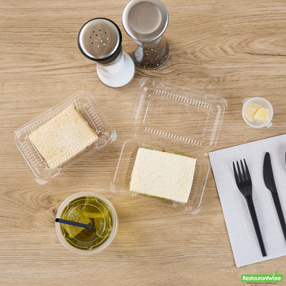 Wholesale Restaurantware Thermo Tek Rectangle Clear Plastic Clamshell Container - 6" X 4" X 1 1/2" - 100 Count Box- Bulk