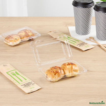 Wholesale Restaurantware Thermo Tek Rectangle Clear Plastic Clamshell Container - 6" X 4" X 1 1/2" - 100 Count Box- Bulk