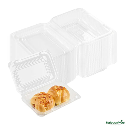 Wholesale Restaurantware Thermo Tek Rectangle Clear Plastic Clamshell Container - 6" X 4" X 1 1/2" - 100 Count Box- Bulk