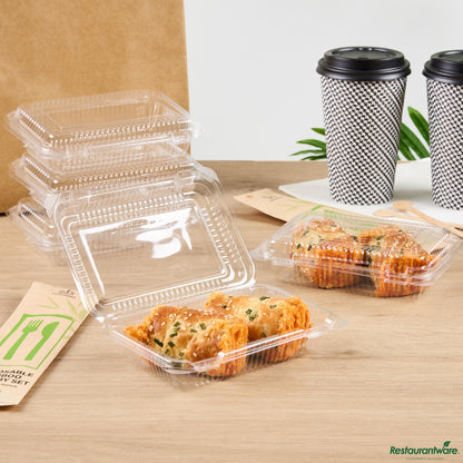 Wholesale Restaurantware Rectangle Clear Plastic Clamshell Container - 6.3" X 4.3" X 1.4"- Bulk
