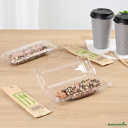 Wholesale Restaurantware Rectangle Clear Plastic Clamshell Container - 8.5" X 3.5" X 1.6"- Bulk