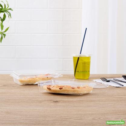 Wholesale Restaurantware Thermo Tek Rectangle Clear Plastic Clamshell Container - 7 1/2" X 5 1/4" X 1 3/4" - 100 Count Box- Bulk