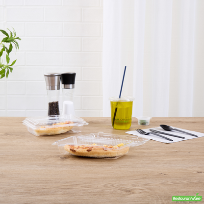 Wholesale Restaurantware Thermo Tek Rectangle Clear Plastic Clamshell Container - 7 1/2" X 5 1/4" X 1 3/4" - 100 Count Box- Bulk