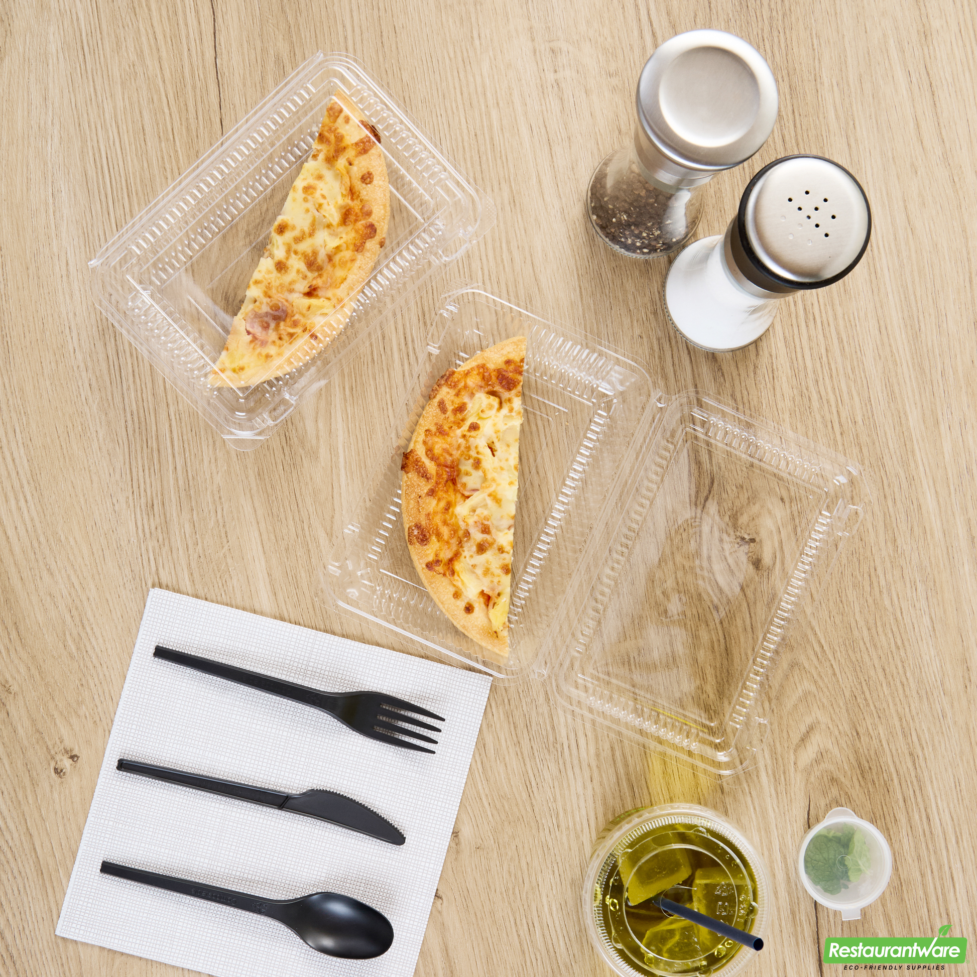 Wholesale Restaurantware Thermo Tek Rectangle Clear Plastic Clamshell Container - 7 1/2" X 5 1/4" X 1 3/4" - 100 Count Box- Bulk