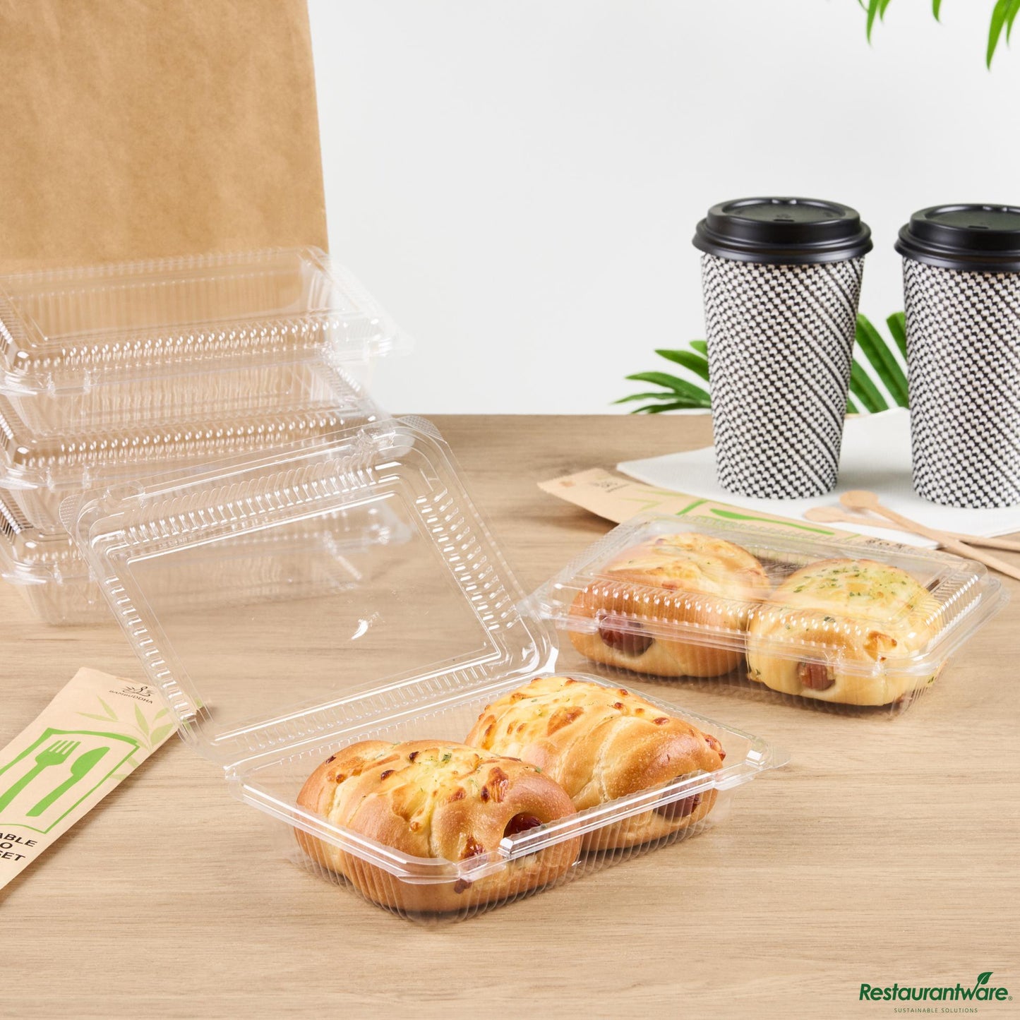 Wholesale Restaurantware Thermo Tek Rectangle Clear Plastic Clamshell Container - 7 1/2" X 5 1/4" X 1 3/4" - 100 Count Box- Bulk