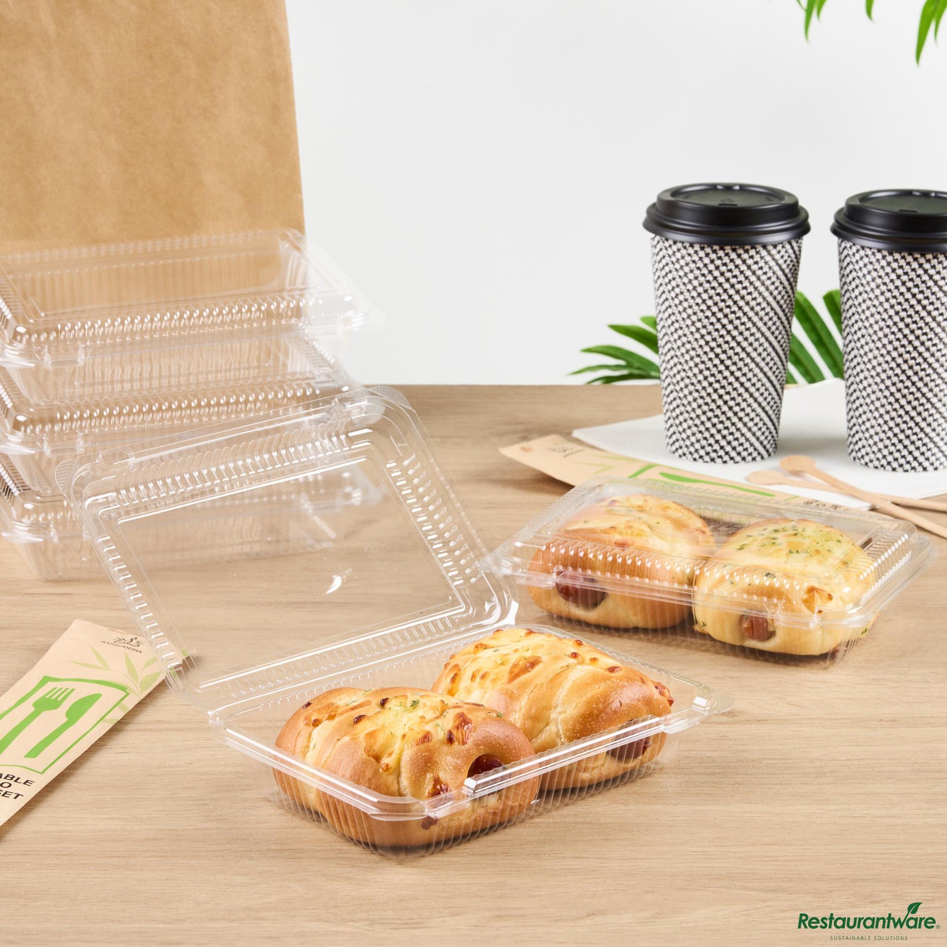 Wholesale Restaurantware Thermo Tek Rectangle Clear Plastic Clamshell Container - 7 1/2" X 5 1/4" X 1 3/4" - 100 Count Box- Bulk