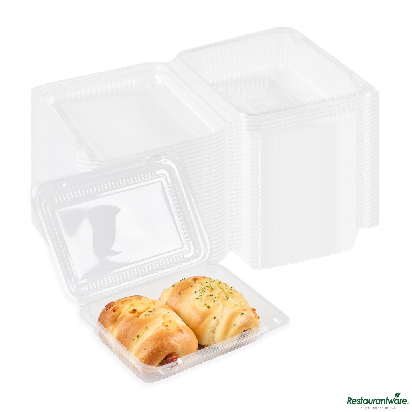Wholesale Restaurantware Thermo Tek Rectangle Clear Plastic Clamshell Container - 7 1/2" X 5 1/4" X 1 3/4" - 100 Count Box- Bulk