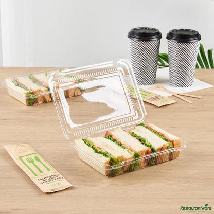 Wholesale Restaurantware Rectangle Clear Plastic Clamshell Container - 8.3" X 5.8" X 1.8"- Bulk