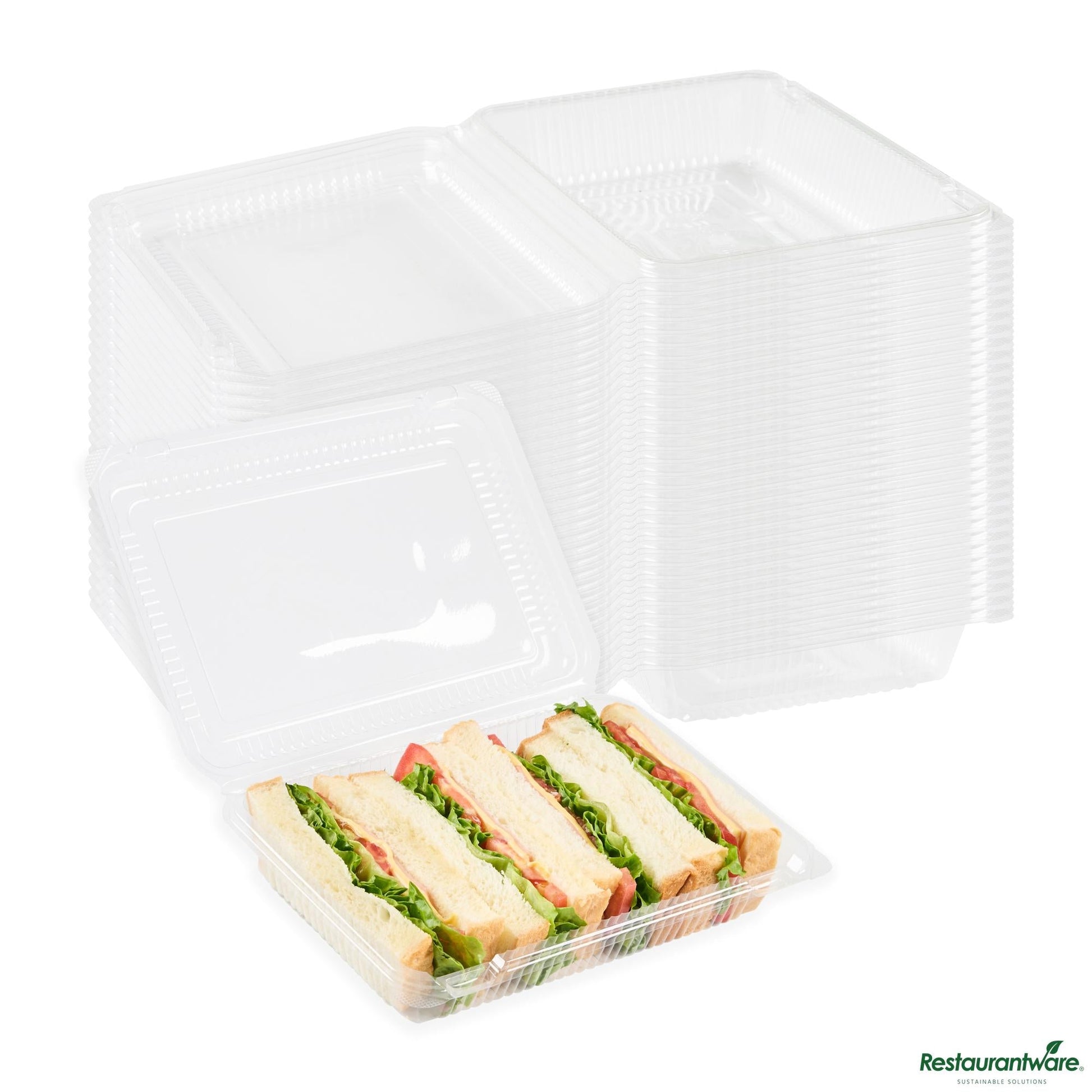 Wholesale Restaurantware Rectangle Clear Plastic Clamshell Container - 8.3" X 5.8" X 1.8"- Bulk