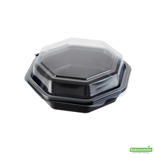 Wholesale Restaurantware Octagon Black Plastic Food Container - with Clear Lid - 6 1/4" X 6 1/4" X 2" - 100 Count Box- Bulk