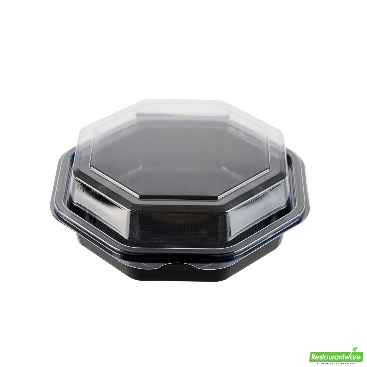 Wholesale Restaurantware Octagon Black Plastic Food Container - with Clear Lid - 6 1/4" X 6 1/4" X 2" - 100 Count Box- Bulk