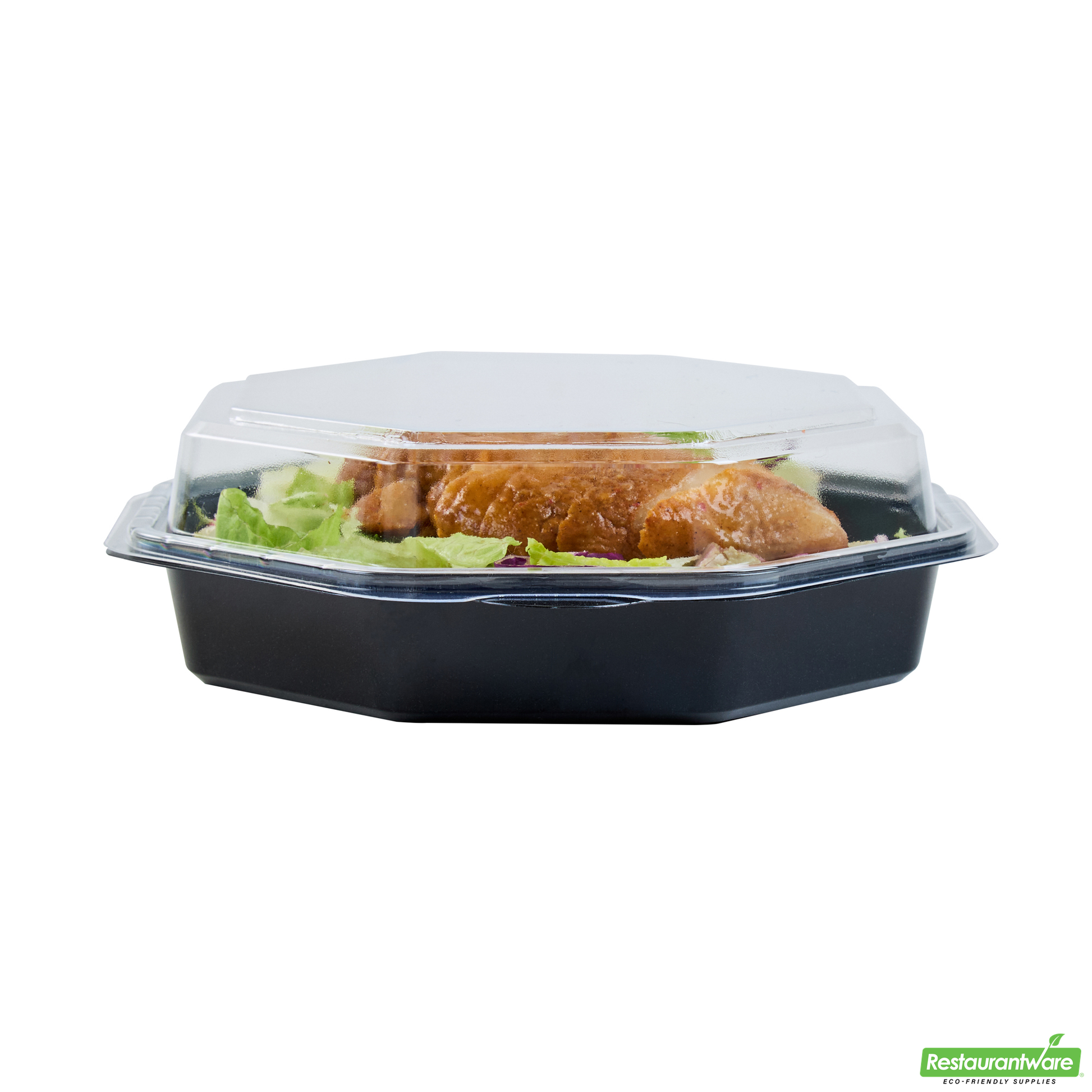 Wholesale Restaurantware Octagon Black Plastic Food Container - with Clear Lid - 7 1/2" X 7 1/2" X 2 1/4" - 100 Count Box- Bulk