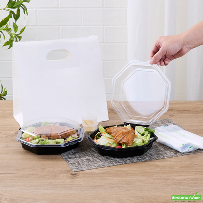 Wholesale Restaurantware Octagon Black Plastic Food Container - with Clear Lid - 7 1/2" X 7 1/2" X 2 1/4" - 100 Count Box- Bulk