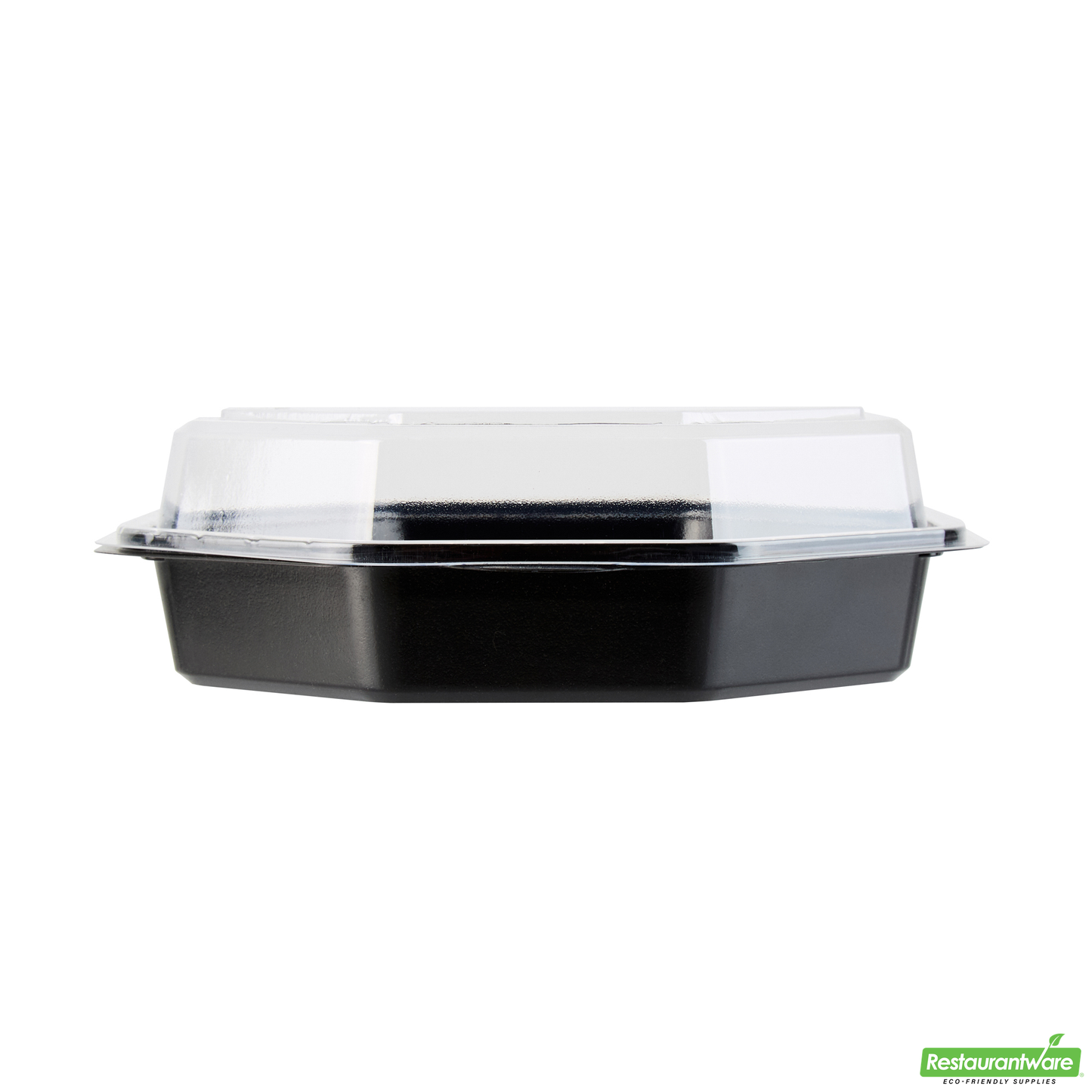Wholesale Restaurantware Octagon Black Plastic Food Container - with Clear Lid - 7 1/2" X 7 1/2" X 2 1/4" - 100 Count Box- Bulk