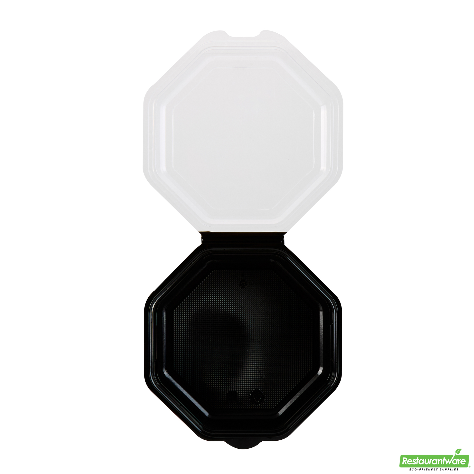 Wholesale Restaurantware Octagon Black Plastic Food Container - with Clear Lid - 7 1/2" X 7 1/2" X 2 1/4" - 100 Count Box- Bulk