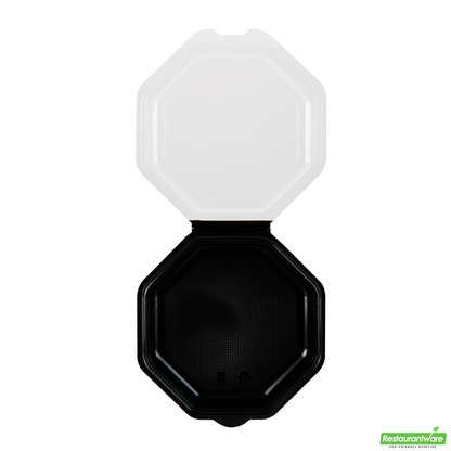 Wholesale Restaurantware Octagon Black Plastic Food Container - with Clear Lid - 7 1/2" X 7 1/2" X 2 1/4" - 100 Count Box- Bulk