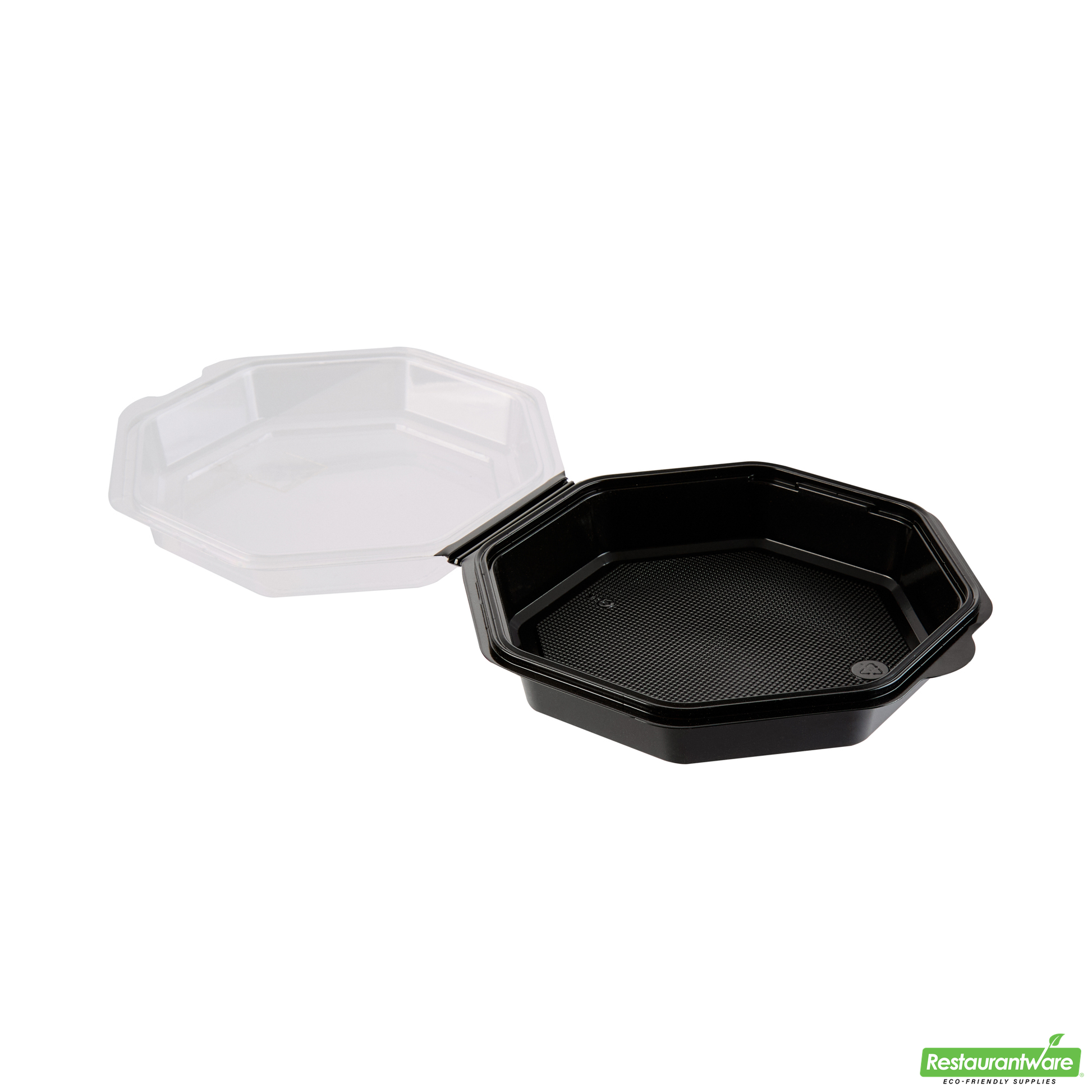 Wholesale Restaurantware Octagon Black Plastic Food Container - with Clear Lid - 7 1/2" X 7 1/2" X 2 1/4" - 100 Count Box- Bulk
