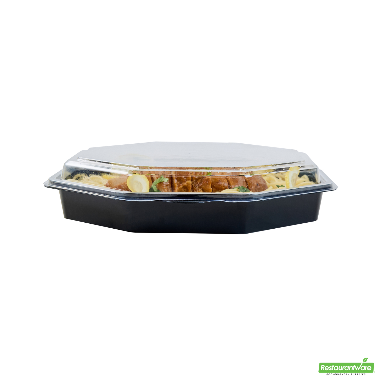 Wholesale Restaurantware Octagon Black Plastic Food Container - with Clear Lid - 9" X 9" X 2" - 100 Count Box- Bulk