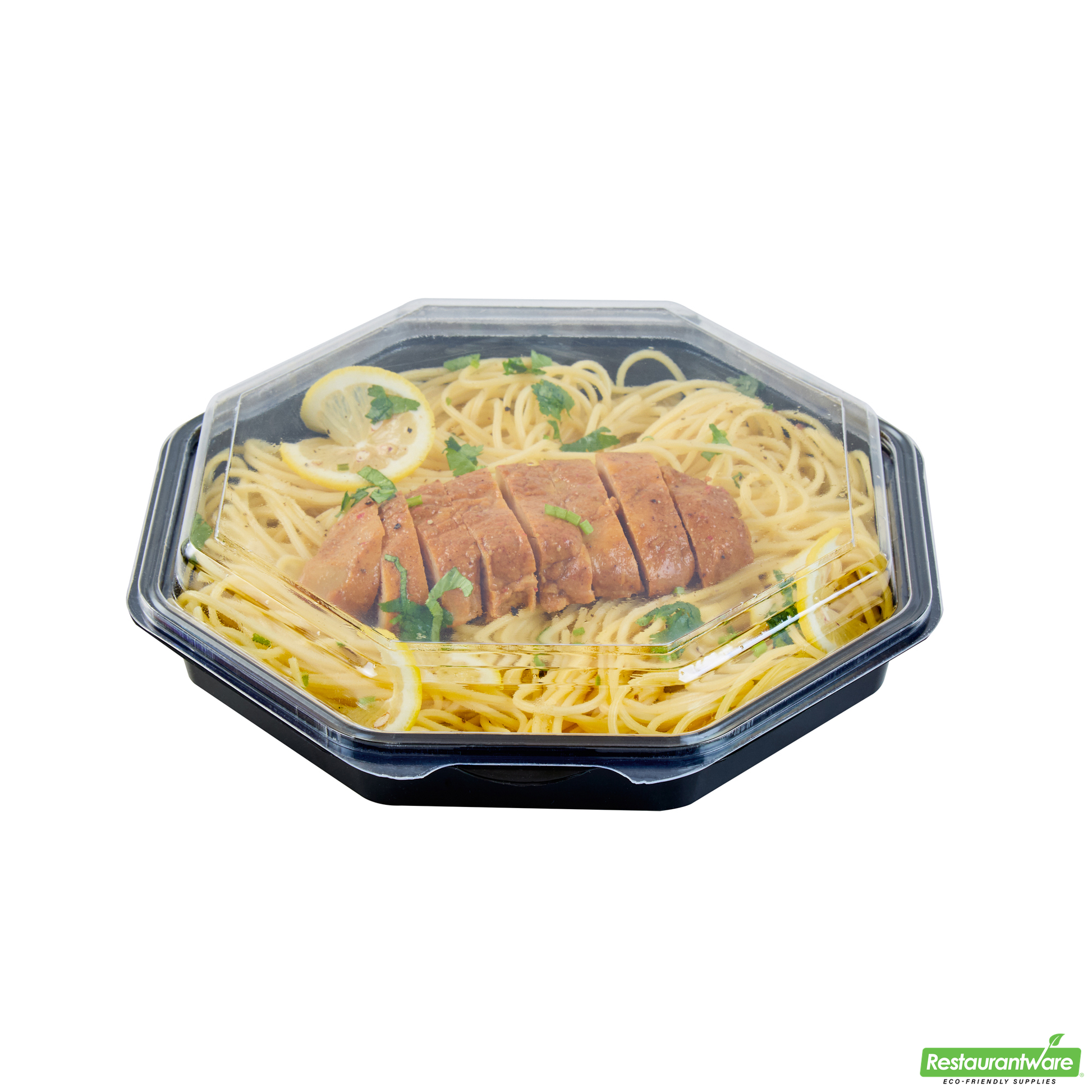 Wholesale Restaurantware Octagon Black Plastic Food Container - with Clear Lid - 9" X 9" X 2" - 100 Count Box- Bulk