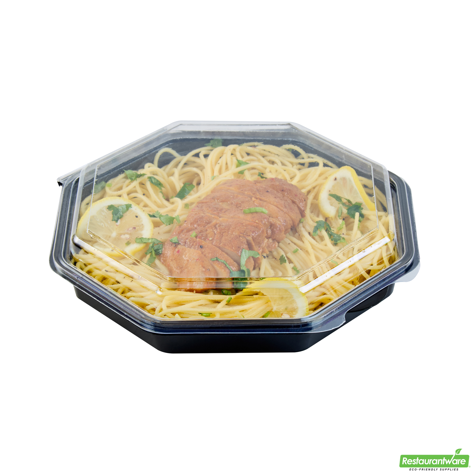 Wholesale Restaurantware Octagon Black Plastic Food Container - with Clear Lid - 9" X 9" X 2" - 100 Count Box- Bulk