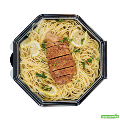 Wholesale Restaurantware Octagon Black Plastic Food Container - with Clear Lid - 9" X 9" X 2" - 100 Count Box- Bulk