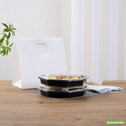 Wholesale Restaurantware Octagon Black Plastic Food Container - with Clear Lid - 9" X 9" X 2" - 100 Count Box- Bulk