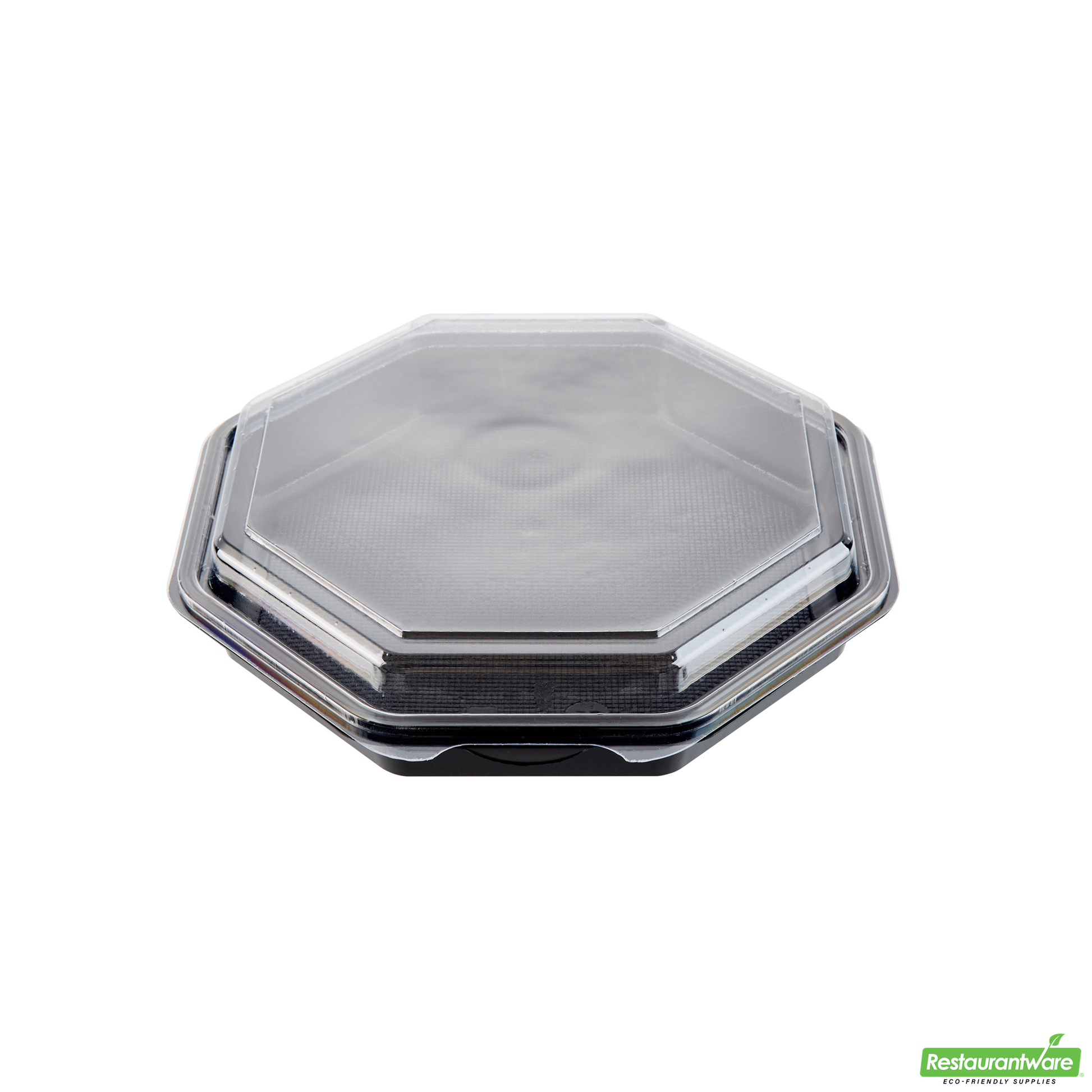 Wholesale Restaurantware Octagon Black Plastic Food Container - with Clear Lid - 9" X 9" X 2" - 100 Count Box- Bulk