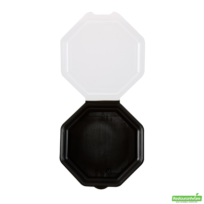 Wholesale Restaurantware Octagon Black Plastic Food Container - with Clear Lid - 9" X 9" X 2" - 100 Count Box- Bulk