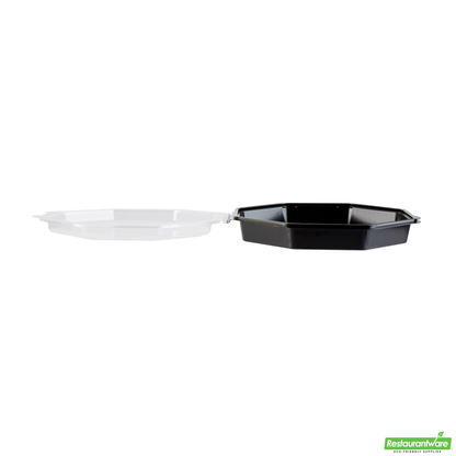 Wholesale Restaurantware Octagon Black Plastic Food Container - with Clear Lid - 9" X 9" X 2" - 100 Count Box- Bulk