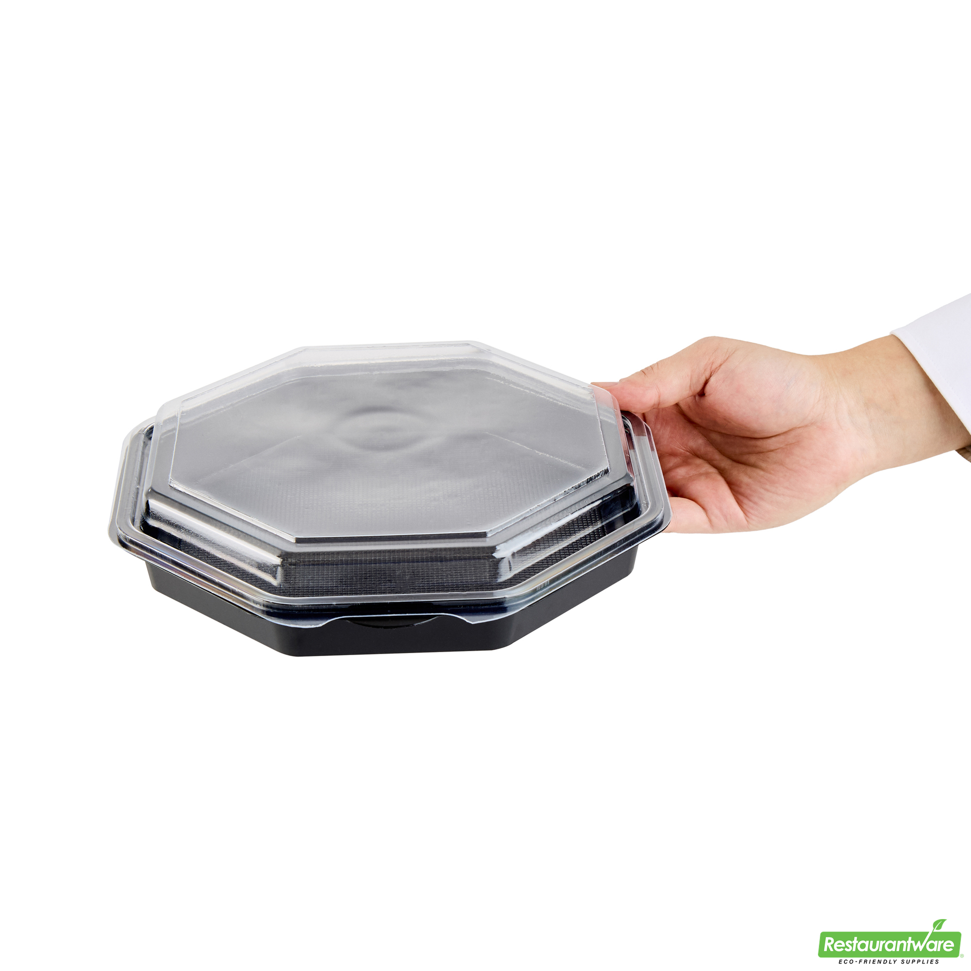 Wholesale Restaurantware Octagon Black Plastic Food Container - with Clear Lid - 9" X 9" X 2" - 100 Count Box- Bulk