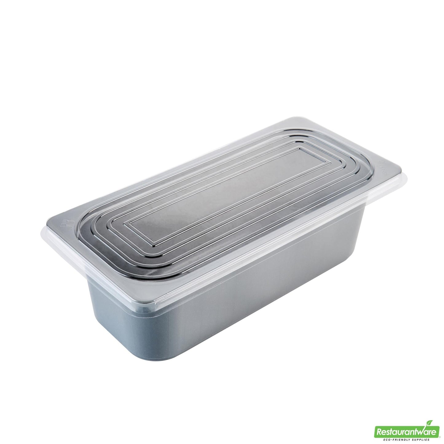Wholesale Restaurantware 5 Qt Rectangle Gray Plastic Ice Cream Container - with Clear Lid - 13.6" X 6.5" X 4.7"- Bulk