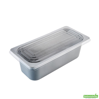 Wholesale Restaurantware 5 Qt Rectangle Gray Plastic Ice Cream Container - with Clear Lid - 13.6" X 6.5" X 4.7"- Bulk