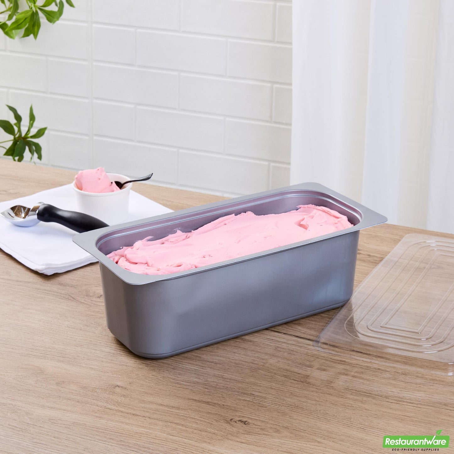 Wholesale Restaurantware 5 Qt Rectangle Gray Plastic Ice Cream Container - with Clear Lid - 13.6" X 6.5" X 4.7"- Bulk
