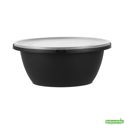 Wholesale Restaurantware Cater Tek 51 Oz Round Black Plastic Catering / Serving Bowl - with Clear Lid, Microwavable - 8" X 8" X 3 1/2" - 25 Count Box- Bulk