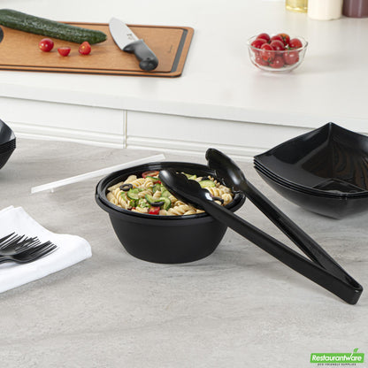 Wholesale Restaurantware Cater Tek 51 Oz Round Black Plastic Catering / Serving Bowl - with Clear Lid, Microwavable - 8" X 8" X 3 1/2" - 25 Count Box- Bulk