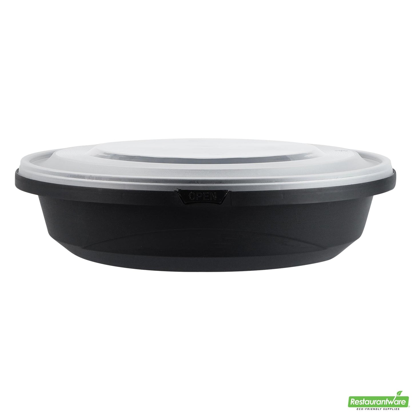 Wholesale Restaurantware Cater Tek 51 Oz Round Black Plastic Catering / Serving Bowl - with Clear Lid, Microwavable - 9 1/4" X 9 1/4" X 3" - 25 Count Box- Bulk
