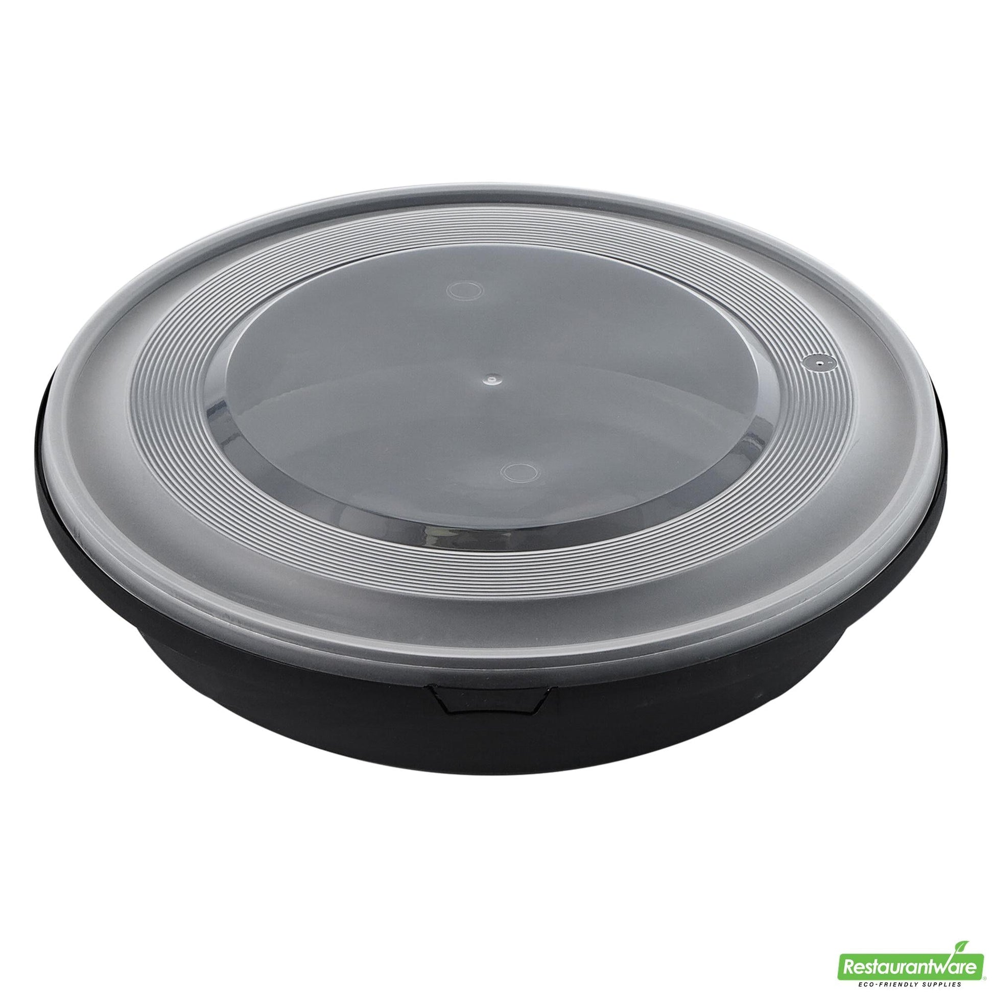 Wholesale Restaurantware Cater Tek 51 Oz Round Black Plastic Catering / Serving Bowl - with Clear Lid, Microwavable - 9 1/4" X 9 1/4" X 3" - 25 Count Box- Bulk
