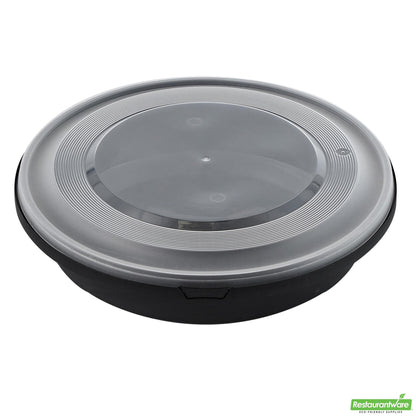 Wholesale Restaurantware Cater Tek 51 Oz Round Black Plastic Catering / Serving Bowl - with Clear Lid, Microwavable - 9 1/4" X 9 1/4" X 3" - 25 Count Box- Bulk