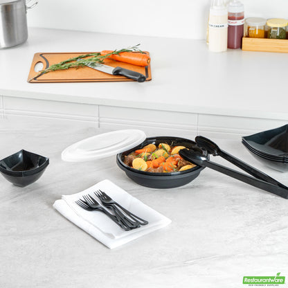 Wholesale Restaurantware Cater Tek 58 Oz Round Black Plastic Catering / Serving Bowl - with Clear Lid, Microwavable - 8" X 8" X 3 3/4" - 25 Count Box- Bulk