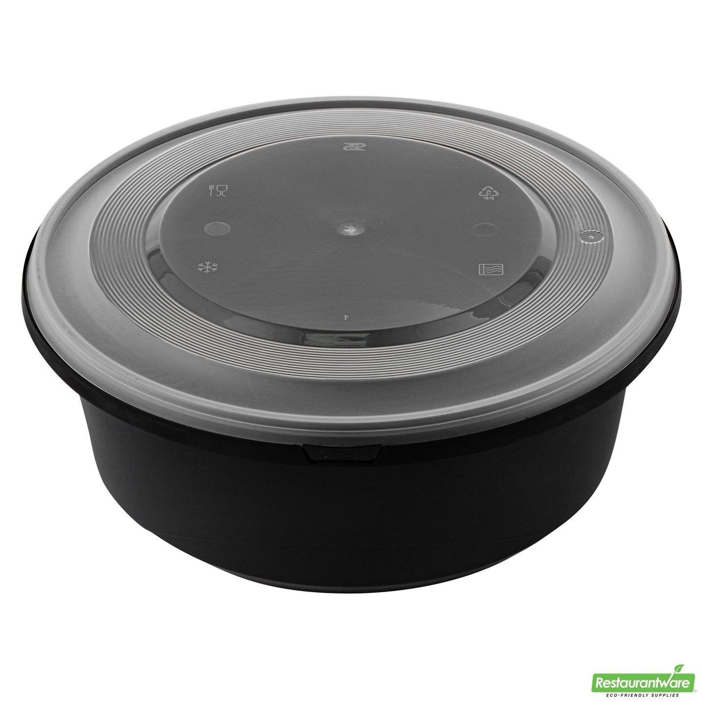 Wholesale Restaurantware Cater Tek 101 Oz Round Black Plastic Catering / Serving Bowl - with Clear Lid, Microwavable - 9 3/4" X 9 3/4" X 4" - 100 Count Box- Bulk