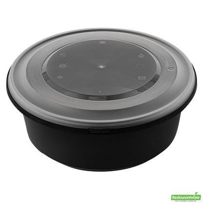 Wholesale Restaurantware Cater Tek 101 Oz Round Black Plastic Catering / Serving Bowl - with Clear Lid, Microwavable - 9 3/4" X 9 3/4" X 4" - 100 Count Box- Bulk